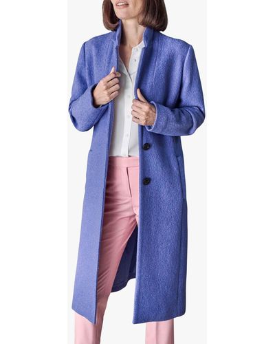 Pure Collection Wool Blend Midi Coat - Blue