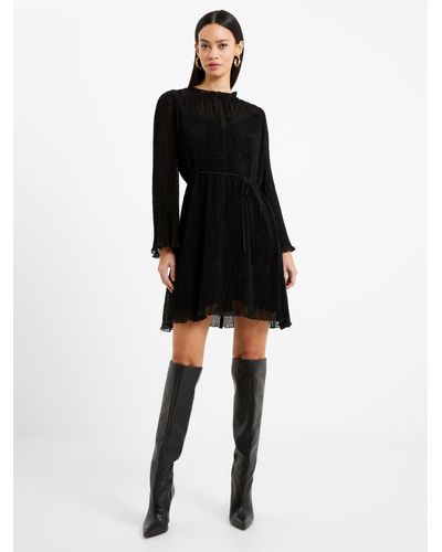 French Connection Callie Pleated Metallic Mini Dress - Black