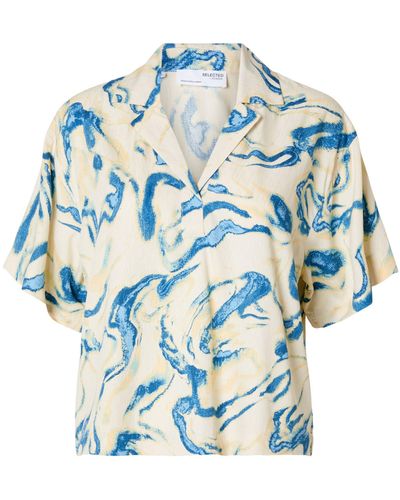 SELECTED Fiorella Abstract Print Short Sleeve Blouse - Blue