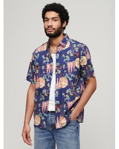 Superdry Tropical Print Hawaiian Shirt - Blue