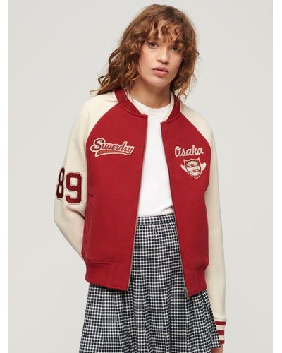 Superdry University Graphic Jersey Bomber Jacket - Red