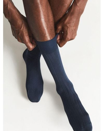 Reiss Fela Cotton Blend Ribbed Socks - Blue