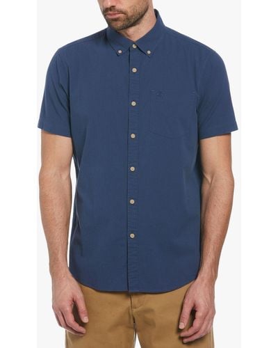 Original Penguin Crinkle Yarn Short Sleeve Shirt - Blue