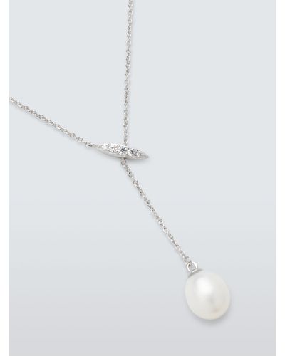 Lido Oval Freshwater Pearl Drop Necklace - White