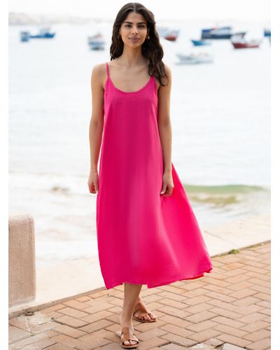 Yumi' Relaxed Midi Linen Dress - Pink
