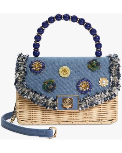 Dune Blooms Floral Denim Handbag - Blue