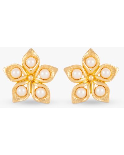 Susan Caplan Vintage Rediscovered Collection Clip-on Faux Pearl Flower Earrings - Metallic