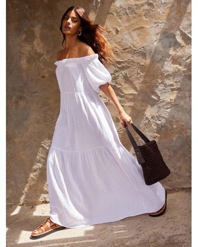 Ro&zo Off Shoulder Cheesecloth Dress - Brown