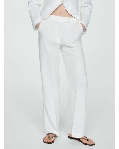 Mango Niza Linen Trousers - White