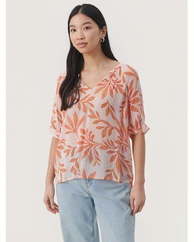 Part Two Popsy Leaf Print Chiffon Blouse - Red