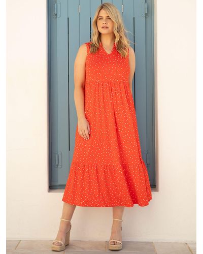 Live Unlimited Curve Spot Jersey Sleeveless Midi Dress - Orange