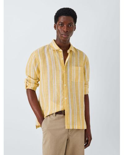 John Lewis Long Sleeve Multi Stripe Linen Beach Shirt - Yellow