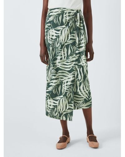 John Lewis Rio Palm Print Linen Blend Skirt - Green
