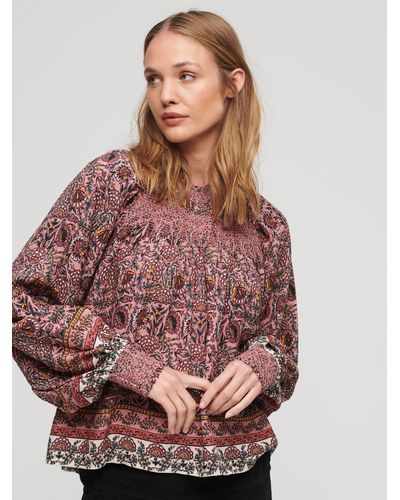 Superdry Printed Smocked Woven Top - Multicolour