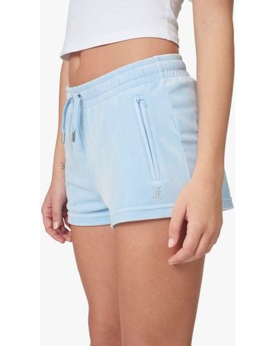 Juicy Couture Diamante Embellished Velour Track Shorts - Blue