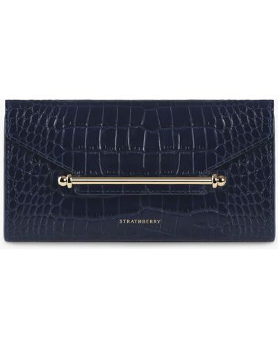 Strathberry Multrees Leather Wallet On Chain - Blue