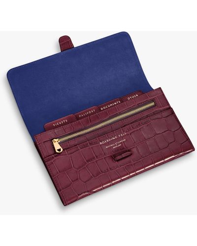 Aspinal of London Croc Effect Leather Travel Wallet - Blue