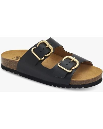 Scholl Isabelle Leather Double Strap Sliders - Black