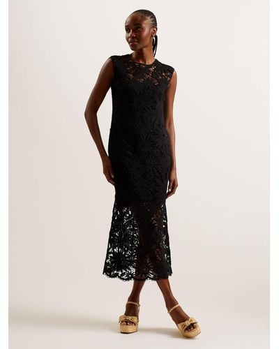 Ted Baker Corha Floral Embroidery Midi Dress - Black
