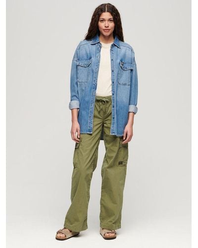 Superdry Low Rise Wide Leg Cargo Trousers - Blue