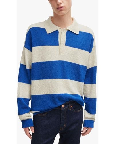 BOSS Hugo Long Sleeve Stripe Rugby Shirt - Blue