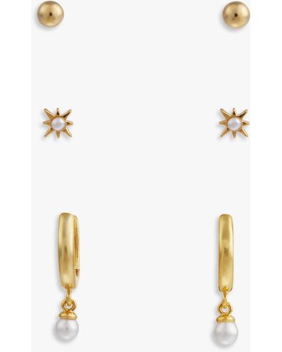 Orelia Pearl Hoop & Star Stud Earrings - Natural
