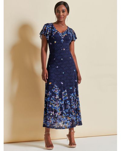 Jolie Moi Floral Mirrored Lace Maxi Dress - Blue