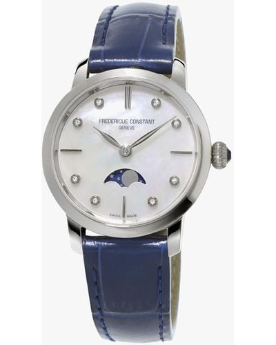 Frederique Constant Fc206mpwd1s6 Slimline Moonphase Stainless Steel And Crococalf-leather Watch - Blue