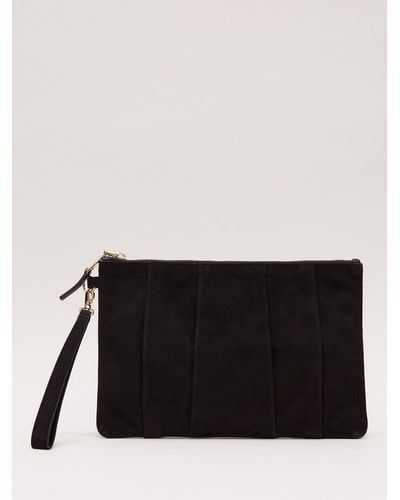 Phase Eight Suede Pleated Clutch Bag - Black