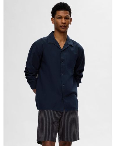 SELECTED Relax Fitted Linen Shirt - Blue