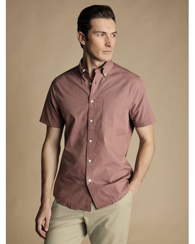 Charles Tyrwhitt Non-iron Stretch Short Sleeve Shirt - Natural