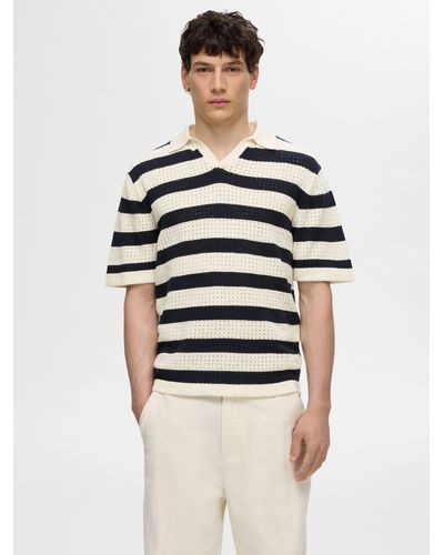 SELECTED Knitted Open Polo Shirt - White