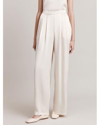 Ghost Celine Wide Leg Satin Trousers - Natural