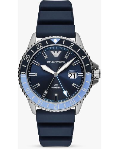 Emporio Armani Ar11592 Enamel Dial Silicone Strap Watch - Blue