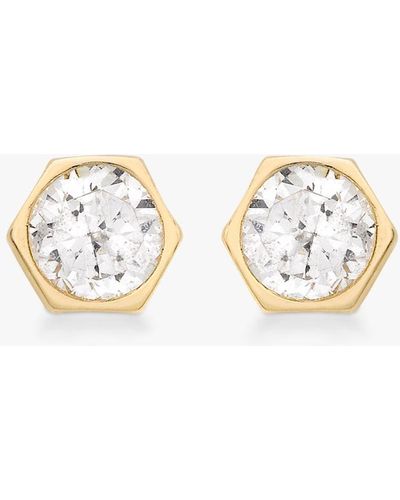 Ib&b 9ct Gold Hexagonal Cubic Zirconia Stud Earrings - Metallic