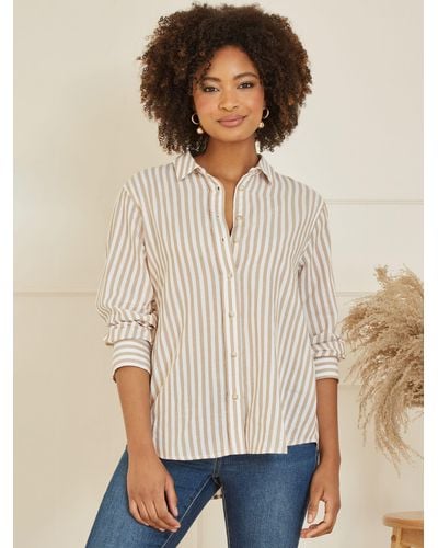 Yumi' Stripe Cotton Blend Shirt - Natural