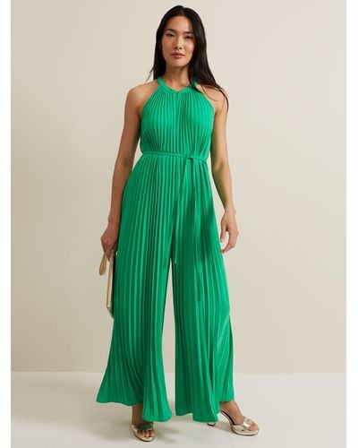 Phase Eight Brea Pleated Wide Leg Jumpsuit - Green