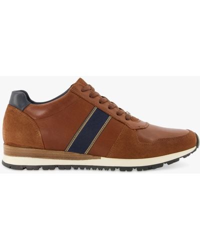 Dune Treck Leather Stripe Webbing Lace Up Trainers - Brown