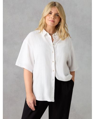 Live Unlimited Curve Linen Blend Short Sleeve Shirt - White