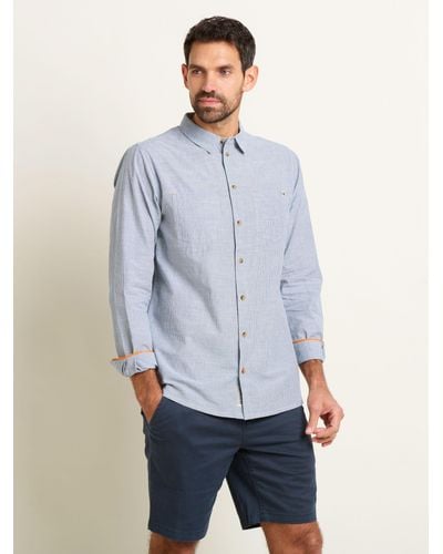Brakeburn Cotton Stripe Long Sleeve Shirt - Blue
