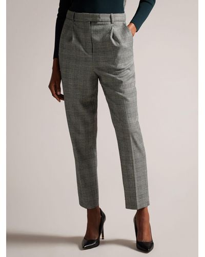 Ted Baker Jommial Pleat Front Tapered Leg Check Wool Blend Trousers - Grey
