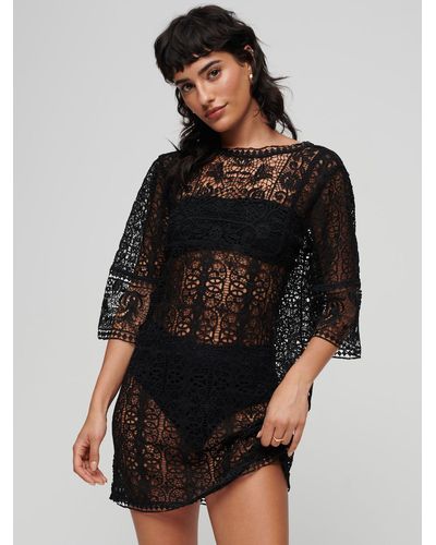 Superdry Beach Cover Up Lace Mini Dress - Black