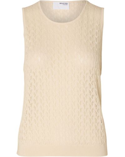 SELECTED Linen Blend Sleeveless Knit Top - Natural