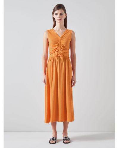 LK Bennett Claud Ruched Sleeveless Dress - Orange