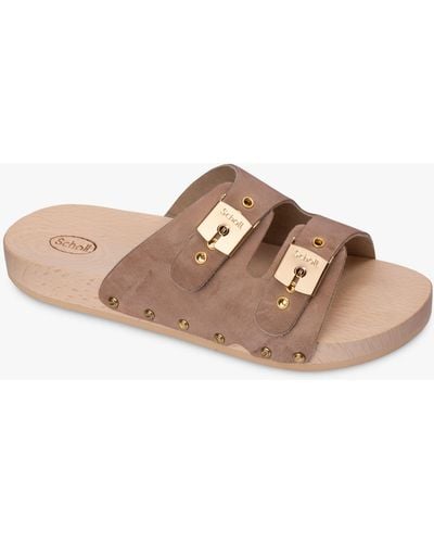 Scholl Pescura Suede Double Strap Sliders - Brown