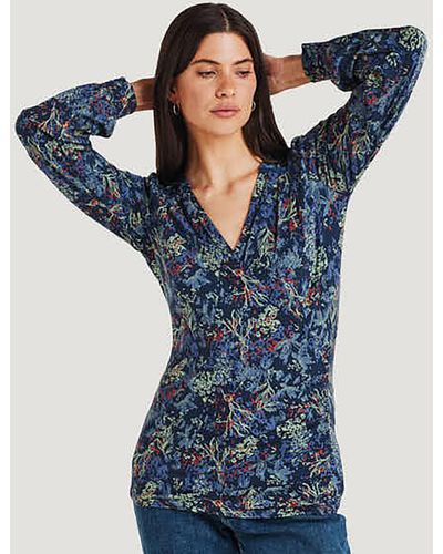 Thought Cassia Printed Wrap Top - Blue