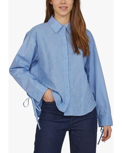 Sisters Point Esena Tie Cuff Textured Cotton Shirt - Blue