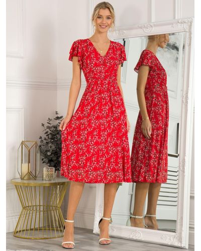 Jolie Moi Sarina Wrap Waist Midi Dress - Red