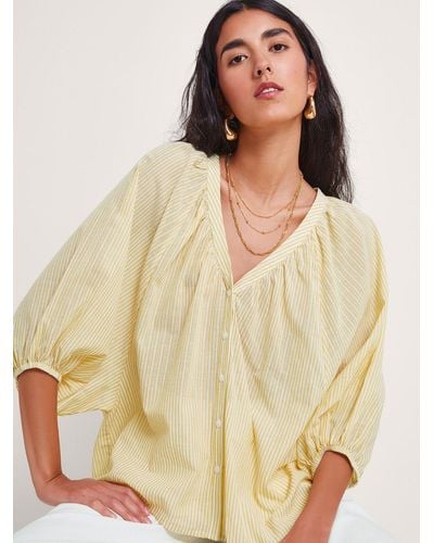 Monsoon Avery Puff Sleeve Stripe Cotton Shirt - Natural