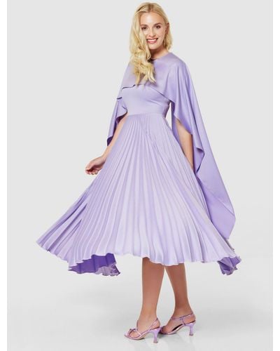 Closet Pleated Cape Midi Dress - Purple